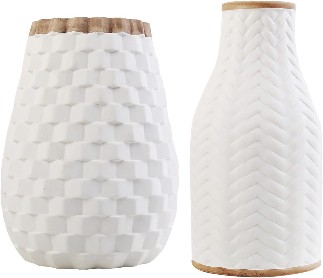 White Vase Set of 2, Ceramic Vase for Pampas Grass, Flower Vase for Living Room Bedroom Home Decor Accessories,White