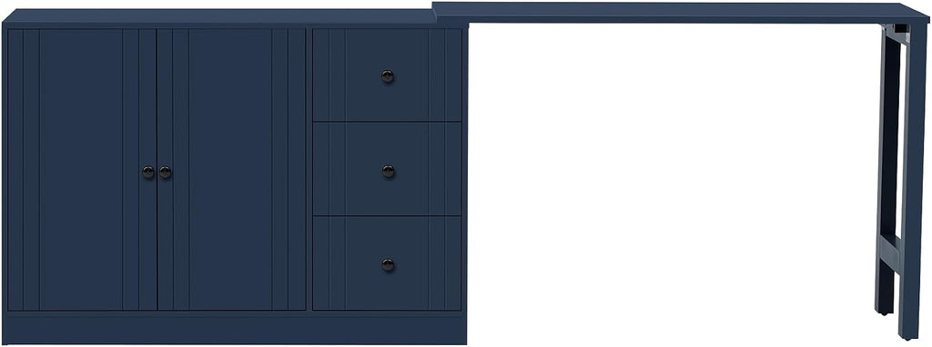 90' Extendable Freestanding Storage Cabinet, Kitchen Storage Bakers Rack with Adjustable Shelf, Utility Food Cupboard with Silent Drawers for Kitchen and Living Room, Navy Blue