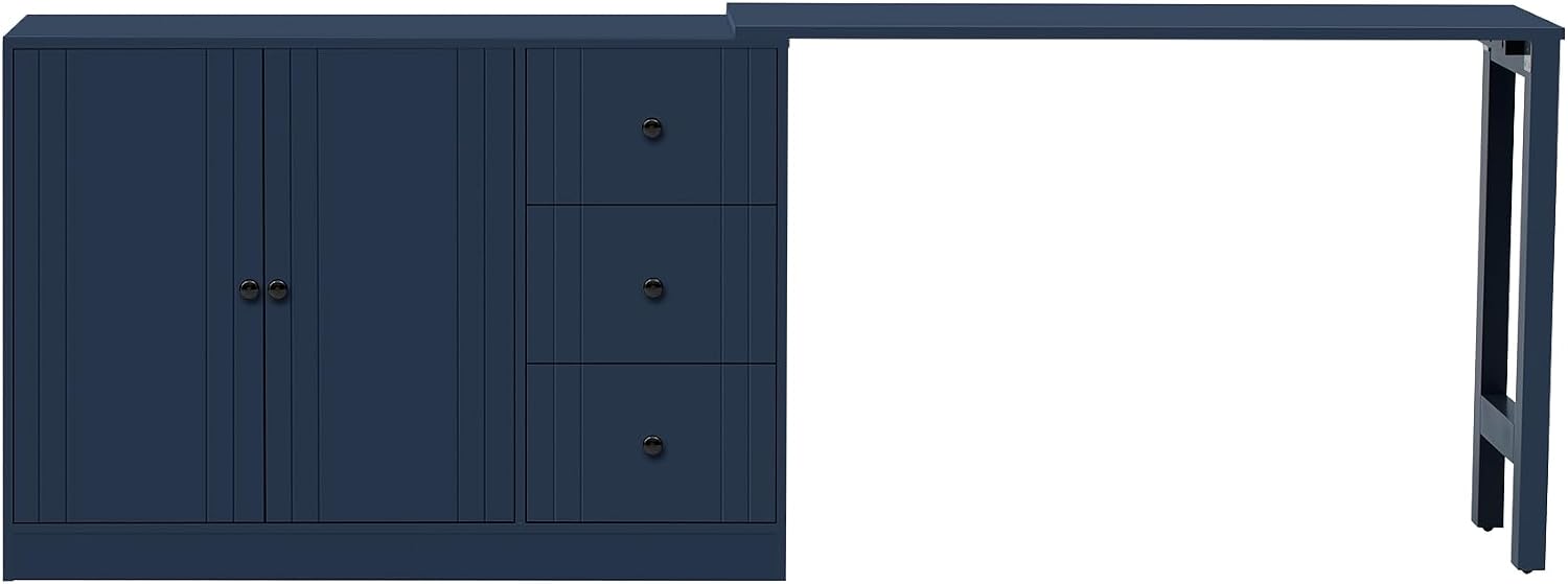 90' Extendable Freestanding Storage Cabinet, Kitchen Storage Bakers Rack with Adjustable Shelf, Utility Food Cupboard with Silent Drawers for Kitchen and Living Room, Navy Blue