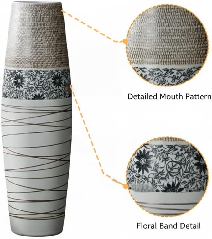 Tall Floor Vase-23.6 inches (60cm) Vintage Bohe Modern Large Rustic Ceramic Sturdy Home Decor Floor Handmade Tall Vases for Living Room Entryway Decor