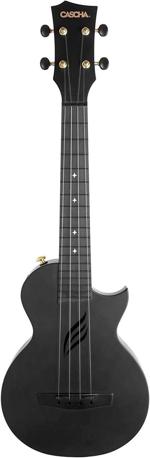 CASCHA Concert Ukulele Set Carbon Fibre I Carbon Ukulele Starter Kit with 3 Plectrums Bag I Ukulele Set Fluorcarbon Strings I Small Hawaii Guitar for Beginners Advanced I Black