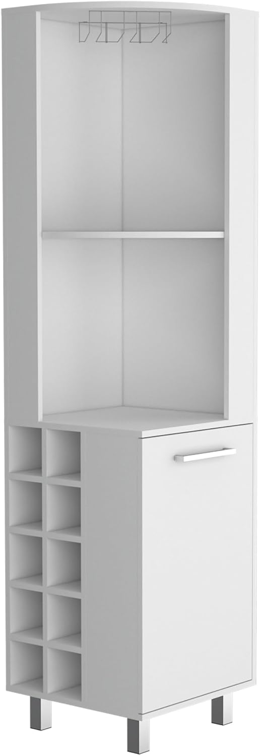 71' Corner Freestanding Storage Cabinet, Kitchen Storage Bakers Rack with 4 Shelves, Utility Food Cupboard with Stemware Rack, White