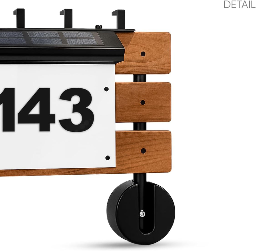 – Outdoor Delivery Stand with House Numbers and Solar Light – Teak Wood and Steel – Decorative Porch Package Holder – 400 lbs Capacity – Warm & Cool Auto LED
