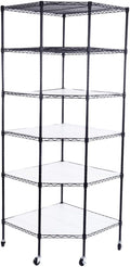6-Layer Wire Corner Storage Shelves on Wheels, Metal Wire Shelving Unit for Home, Kitchen, Shop, Pantry, Restaurant Durable Steel Rack with Plastic Coating for Your Accessories, Tools Black