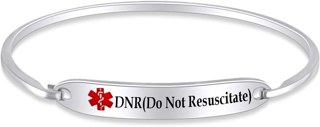 AFFY Customizable Engraving Medical Alert ID Bracelet Men Women Personalized 925 Sterling Silver Bangle Beacelet 7.5 Inch