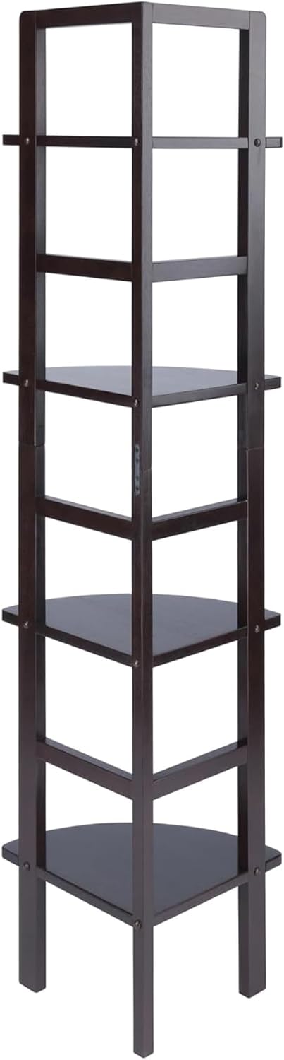 Aiden Corner Bakers Rack Coffee Finish Metal Frame Tri Level Storage Shelf for Kitchen Dining Living Room Display Space Saving Corner Organizer Modern Home Décor