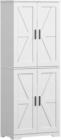 Farmhouse Storage Cabinet with 4 Door, Kitchen Pantry Storage with 4 Adjustable Shelves Wooden Cupboard for Kitchen, Dining Room, Living Room, Bathroom (White)