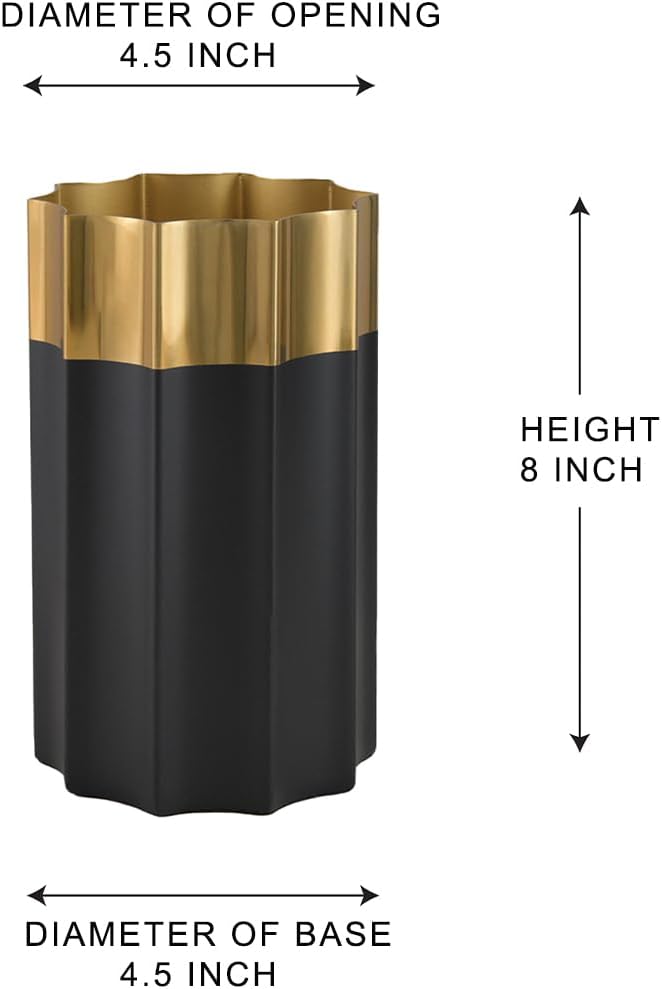 Serene Spaces Living Lumiere Black & Gold Vase, Stainless Steel Vase, Perfect for Floral Arrangements, Home Décor, Wedding & Event Table Centerpiece, 4.5' Diameter & 8' Tall, Pack of 6