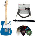 Fender Standard Telecaster Electric Guitar - Aqua Marine Metallic Bundle with Fender Classic Guitar Picks 12-Pack, 10ft Series Instrument Cable Black, Logo Guitar Strap 2in Black with White