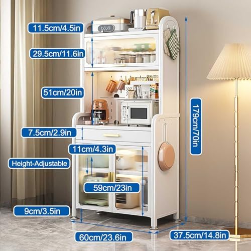 Kitchen Floor Cupboard Tall Storage Cabinet with Flip Doors Adjustable Shelves Kitchen Storage Sideboard with Countertop Free Standing，Tall Black Kitchen Bakers Rack with Drawer - 5-Tier Adj