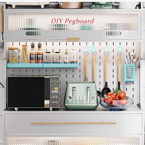 5-Tier Rolling Baker's Rack with Storage - Kitchen Microwave Stand on Wheels, Flip Door Cabinets, Pegboard, Tall Pantry Cabinet with Drawer, Black, 80cm/31.4in