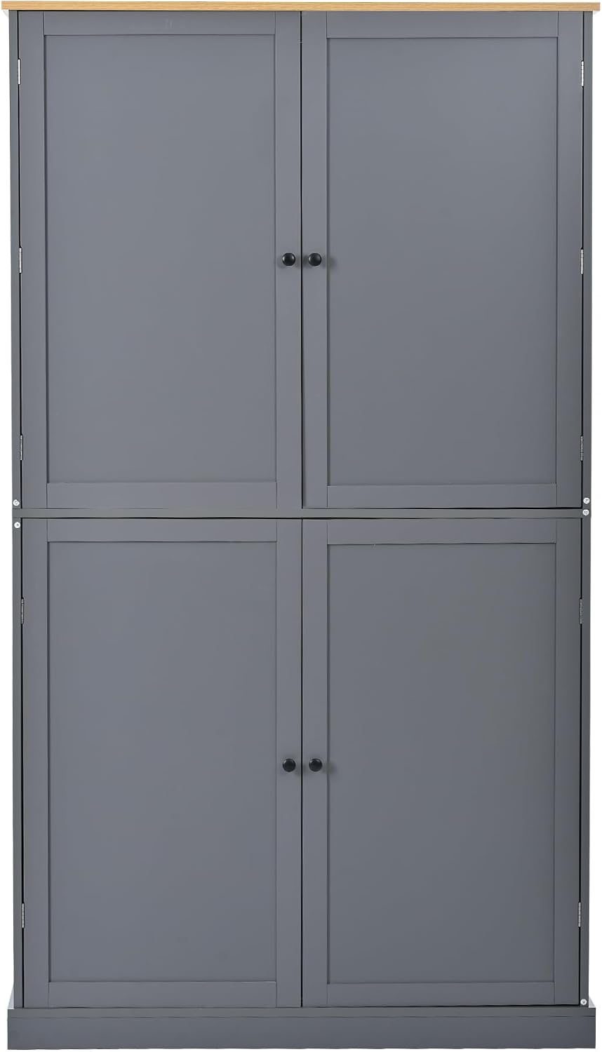 Ball & Cast 71.3' Freestanding Kitchen Pantry with 2 Built-in Drawers and Adjustable Shelves,Storage Cupboard Cabinet with 8 Door Shelves,for Kitchen,Dining Room,Living Room,Apartment,Gray