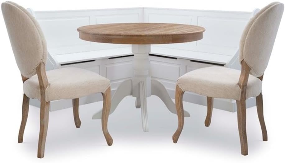 Riverbay Furniture Wood Corner Kitchen Breakfast Nook Set, White Finish, Pine and MDF with Hidden Storage, Smooth Rounded Corners, Soft Close Hinges, Space-Saving Design, Dining Room or Small Kitchen