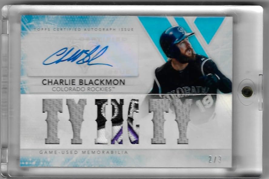 Charlie Blackmon RARE Autographed & Serial Numbered #2/3 Tying Ty Cobb 7 Panel Game Used Jersey Relic Meorabilia w/ Logo Auto Collectible Baseball Card - 2015 Topps Triple Threads Baseball Card #TTAR-CBN2 (Rockies) Ships in One Touch Mag Case