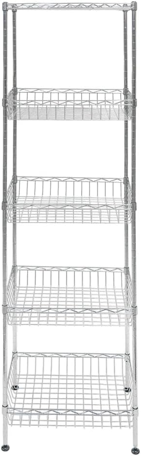 SI Shelving Inc. 14' d x 18' w x 60' h 5-Tier Chrome Wire Basket Shelving, Everyday Shelving, Weight Capacity 65 lbs Per Shelf