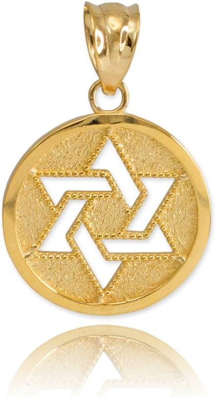 Fine 10k Yellow Gold Milgrain-Edged Medal Jewish Star of David Charm Pendant