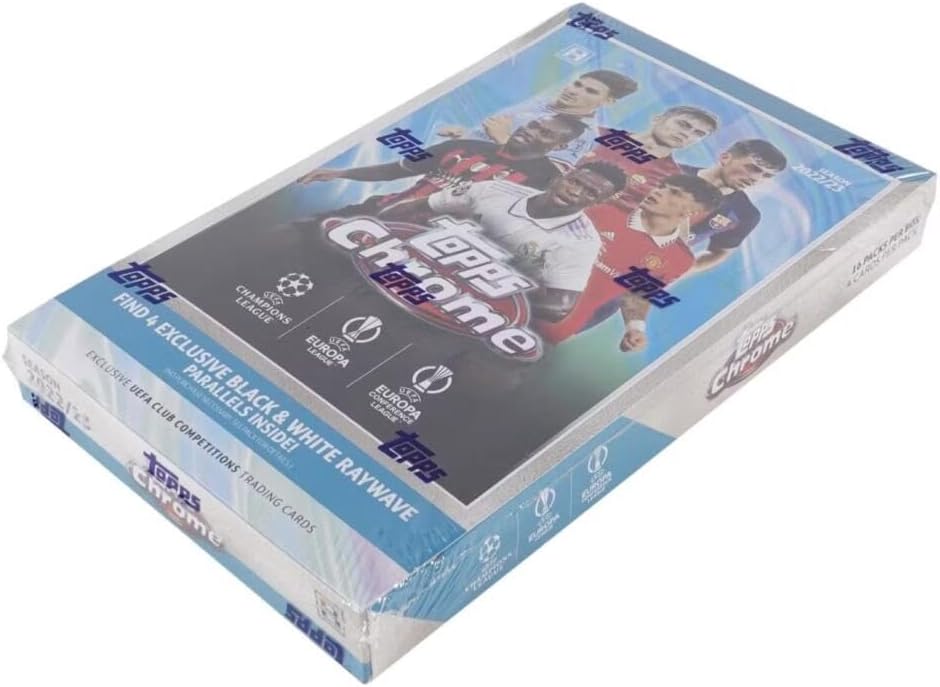 2022-23 Topps Chrome UEFA Champions League Soccer Factory Sealed Hobby Lite Box 16 Packs of 4 Cards. 4 Black and White Raywave Parallels Per Box. See Scans to see details on the Amazing Hits that are Possible.