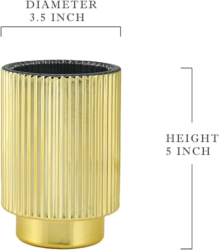 Serene Spaces Living Gold Ribbed Pedestal Glass Votive Holder, Table Centerpiece, Home, Office, Wedding, Birthday, Holiday & Special Events Decor, 3.5' Diameter & 5' Tall, Pack of 24