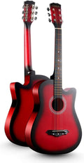 Etlegor Classical Guitar Steel String Full Size 38in Beginner Guitar Kit with Gig Bag, Strings, Picks Portable Travel Guitar,10 Colors (Color : Red)