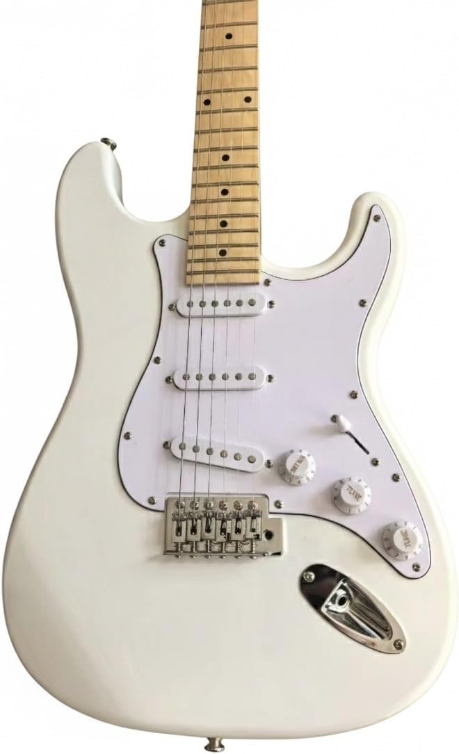 Electric Guitar 39 Inch Full Size Single Coil Pickups Solid Wood Body Tremolo for Beginner(Olympic White)