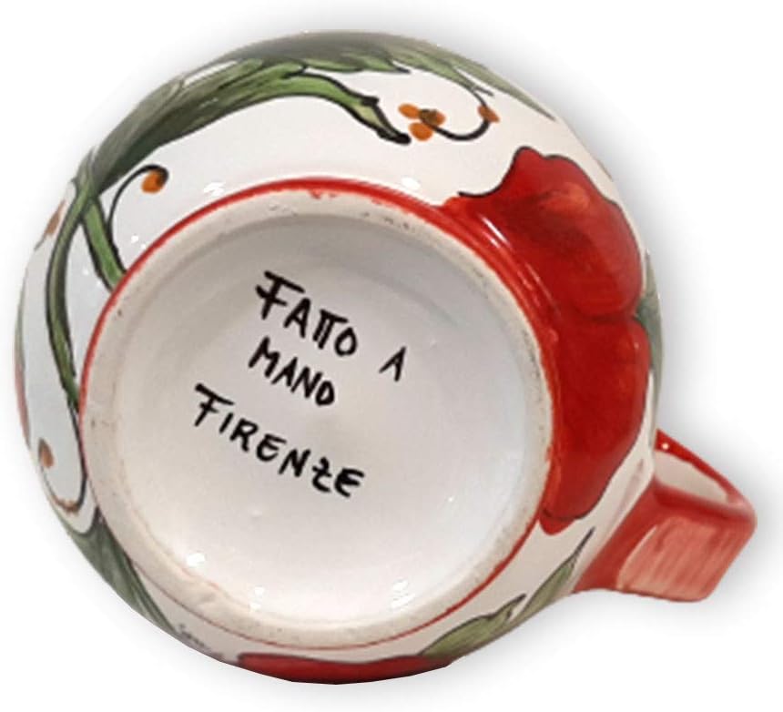 Italian Ceramic Pitcher Poppies - 16 oz Hand Painted Utensil Holder Or Carafe Design for Kitchen - Made in ITALY Tuscany - Italian Pottery Vase Jar for Wine - Home Decor Ceramics Dispenser