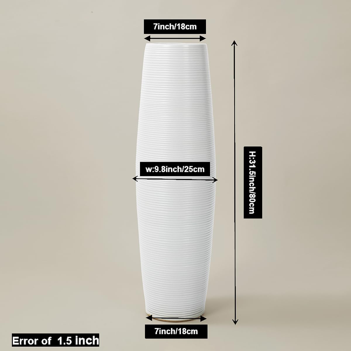 Extra Large 31.5' Floor Vase Modern Minimalist - Handmade Ceramic White Gloss Vase for Entryway, Wedding Decor, Farmhouse Living Room - Fits Tall Stems & Branches (7' Mouth, 9.8' Max Width