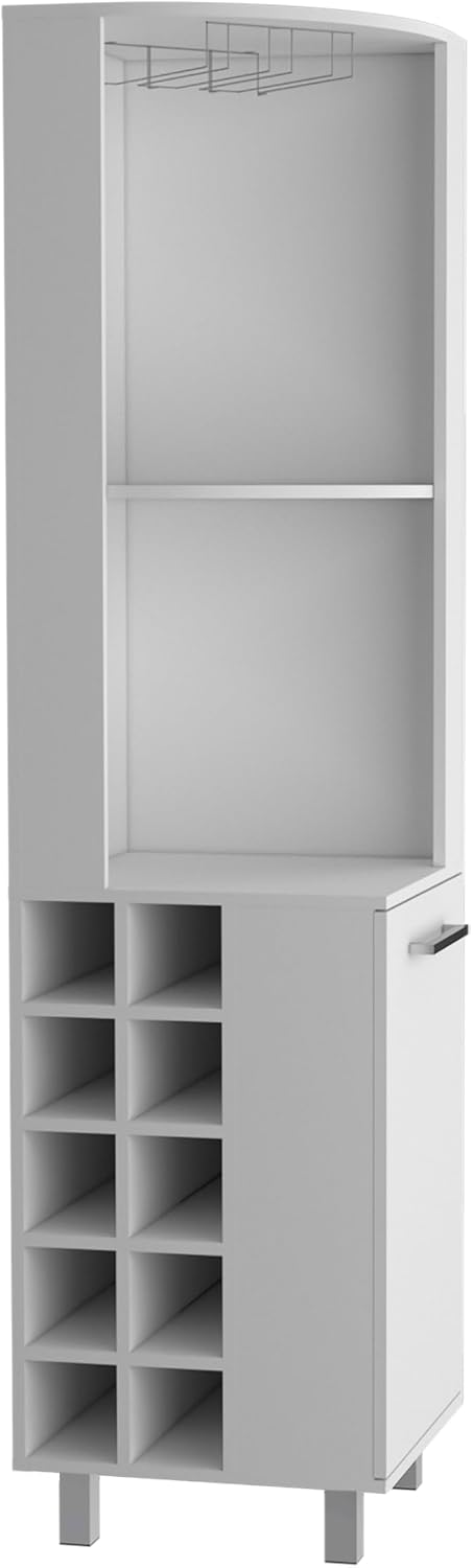 71' Corner Freestanding Storage Cabinet, Kitchen Storage Bakers Rack with 10 Wine Cubbies, Utility Food Cupboard with Cup Rack for Dining, White