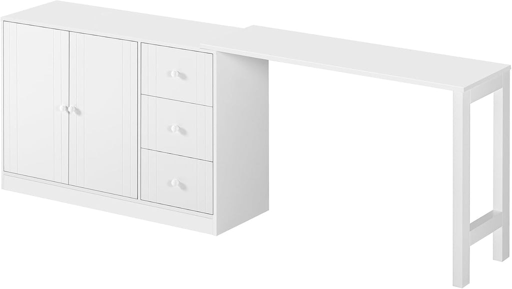 90' Extendable Freestanding Storage Cabinet, Kitchen Storage Bakers Rack with Adjustable Shelf, Utility Food Cupboard with Silent Drawers for Kitchen and Living Room, White