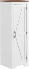 HOMCOM Farmhouse Storage Cabinet with Adjustable Shelf, Single Barn Door Small Bathroom Storage Cabinet for Living Room, Floor Pantry Cabinet, White