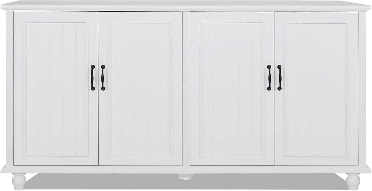 Scurrty 62'' Coffee Bar Cabinet Kitchen with Storage, Buffet Cabinet with Storage, Sideboard Buffet for Dinning Room, Kitchen & Living Room (4 Doors, White)