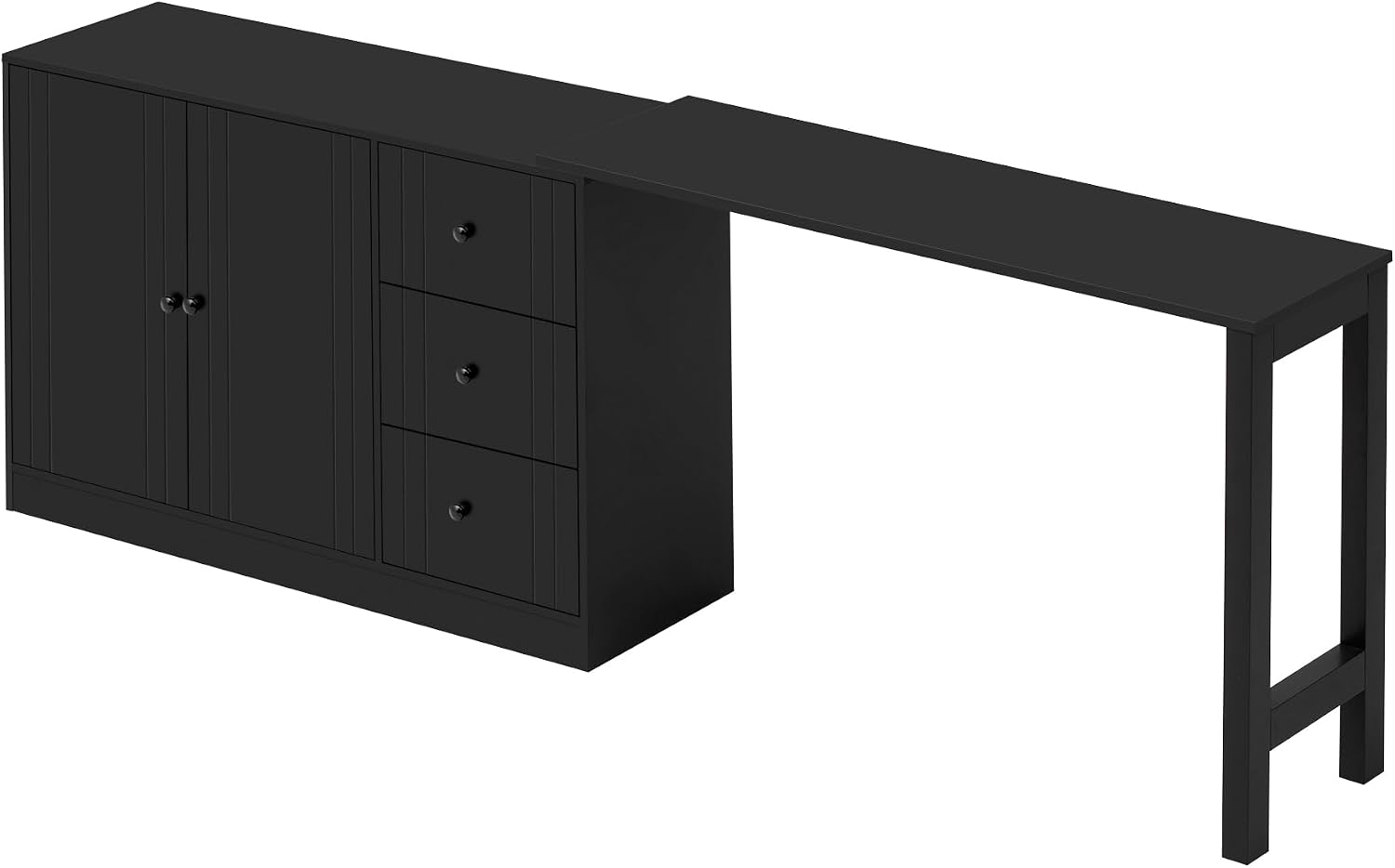 90' Extendable Freestanding Storage Cabinet, Kitchen Storage Bakers Rack with Adjustable Shelf, Utility Food Cupboard with Silent Drawers for Kitchen and Living Room, Black