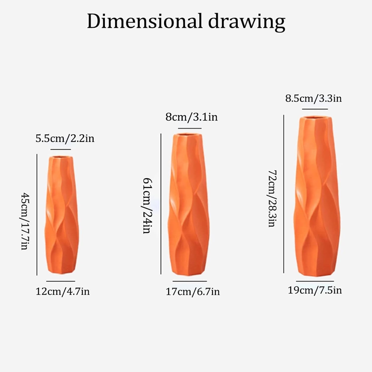 Vases Large Floor Vase,Orange Ceramic Vase,Decorative Tall Flower Holder for Living Room, Home Décor Dried Flower Arrangement Ideal Gift (Color : Orange, Size : 61cm)