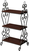 3-Tier Plant Shelf for Indoor,Rustic Wood Bookcase Shelf with Metal Frame,Rustic Storage Rack with Open Shelves for Living Room Bedroom and Balcony (Black Frame+ Brown Shelf)