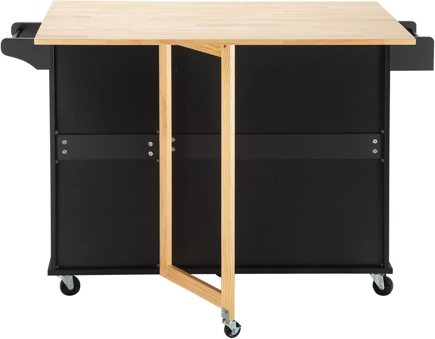 Kitchen Island with Extensible Rubber Wood Table Top Kitchen Bar Serving Cart Mobile Microwave Cart with Spice Rack and Handle Large Trolley Cart Kitchen Bakers Rack with Drawer and Storage Cabinet