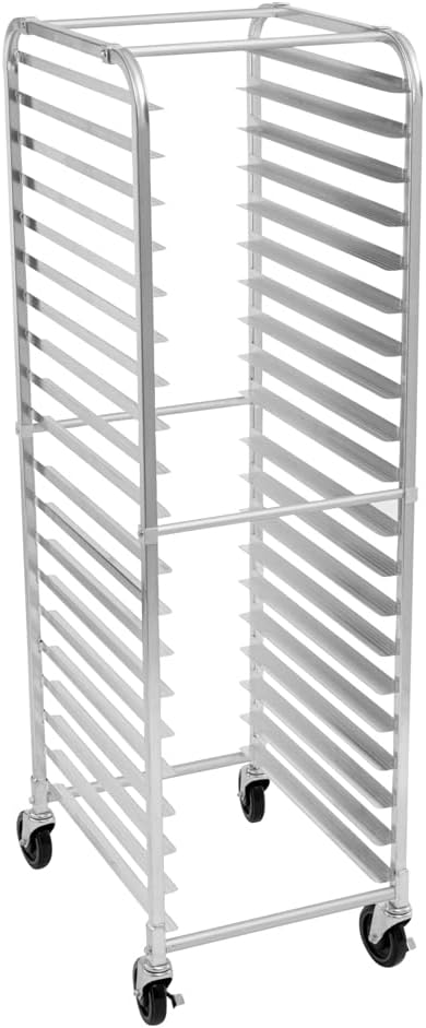 Restaurantware Kitchen Tek 26 x 20.25 x 69.5 Inch Bun Pan Rack 1 Endload Sheet Pan Rack - Full-Height 2 Locking & 2 Non-locking Casters Silver Aluminum Bun Pan Rack With Wheels Holds 20 Pans