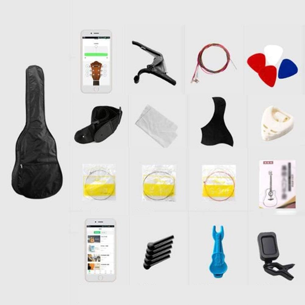 Full Size Guitar Acoustic Guitar Beginner Kit 41-inch Classical Guitar Student Adult Practice Musical Instruments Original Strings Beginner Acoustic Guitar Starter Package Student G (Yellow 41 inch) (