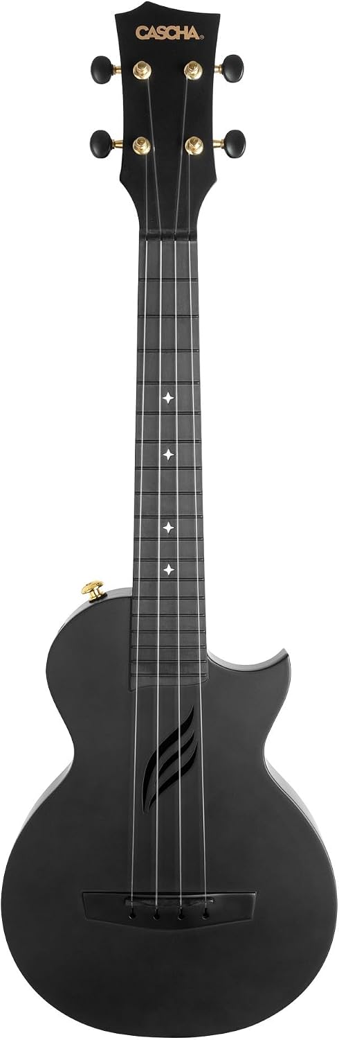CASCHA Concert Ukulele Set Carbon Fibre I Carbon Ukulele Starter Kit with 3 Plectrums Bag I Ukulele Set Fluorcarbon Strings I Small Hawaii Guitar for Beginners Advanced I Black