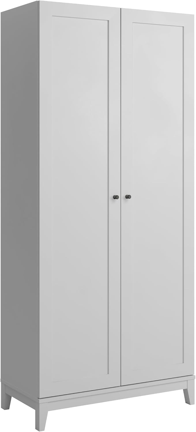 Prepac Yaletown 72' Tall Storage Cabinet with Wood Legs, Pantry Cabinet with 3 Adjustable Shelves, Bathroom, Kitchen and Home Organization in White, 16' D x 32' W x 72' H
