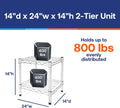 Shelving Inc. 14' d x 24' w Chrome Wire Shelving with 2 Tier Shelves, Weight Capacity 800lbs Per Shelf