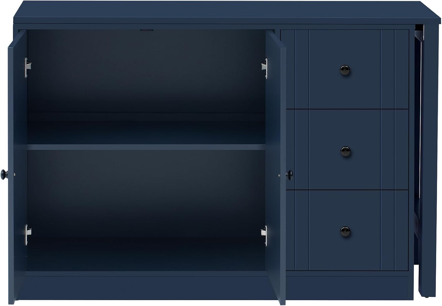 90' Extendable Freestanding Storage Cabinet, Kitchen Storage Bakers Rack with Adjustable Shelf, Utility Food Cupboard with Silent Drawers for Kitchen and Living Room, Navy Blue