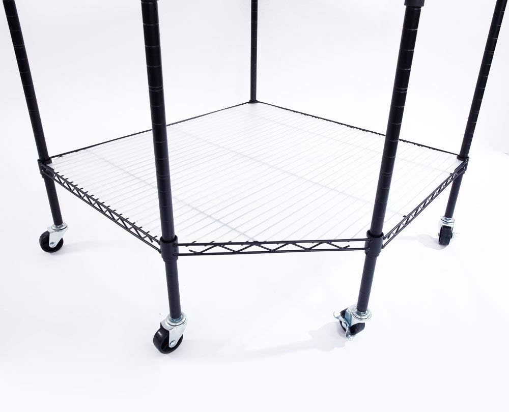 BNSPLY 6 Tier Corner Wire Shelving Unit, Adjustable Wire Shelf with Wheels, Metal Storage Shelves and Racks for Kitchen, Bathroom, Laundry, Pantry, Closet (27' D x 27' W x 71' H, Black)