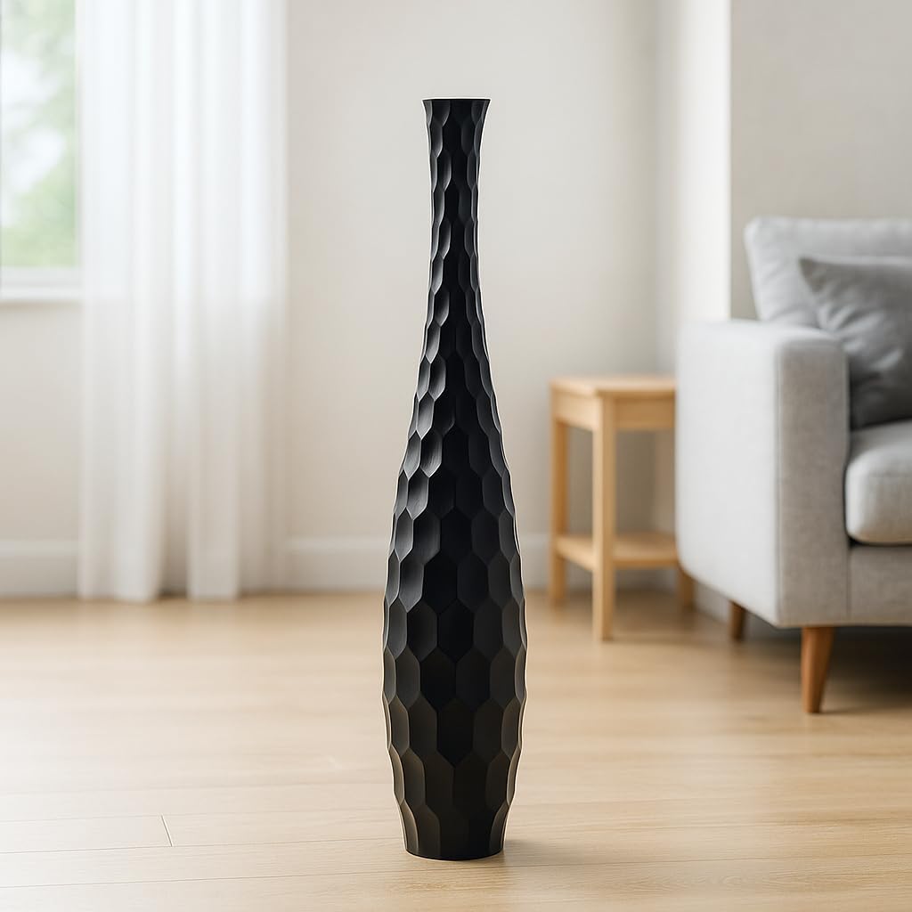 Leewadee Large Black Home Decor Floor Vase - Wooden 41 inch Tall Farmhouse Decor Flower Holder for Fake Plant and Pampas Grass