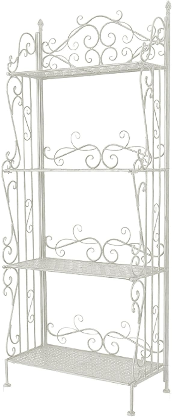 Metal Garden Trellis, Indoor Outdoor Planter Display, Heavy Duty Iron Plant Trellis, Strong Load-Bearing Capacity, Iron 4-Tier Bakers Rack for Garden Patio Balcony Living Room(White)