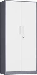 INTERGREAT Metal Storage Cabinet with Lock, 63' H Metal Cabinets Storage with 2 Doors and 4 Adjustable Shelves, Locking Garage Cabinet for Home Office, Kitchen, Bathroom (White Grey)