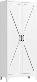 PEUKC 75' Farmhouse Metal Storage Cabinet with Doors and 4 Adjustable Shelves, Large Pantry Organizer for Kitchen, Dining Room, and Living Room,Assemble Require(White)