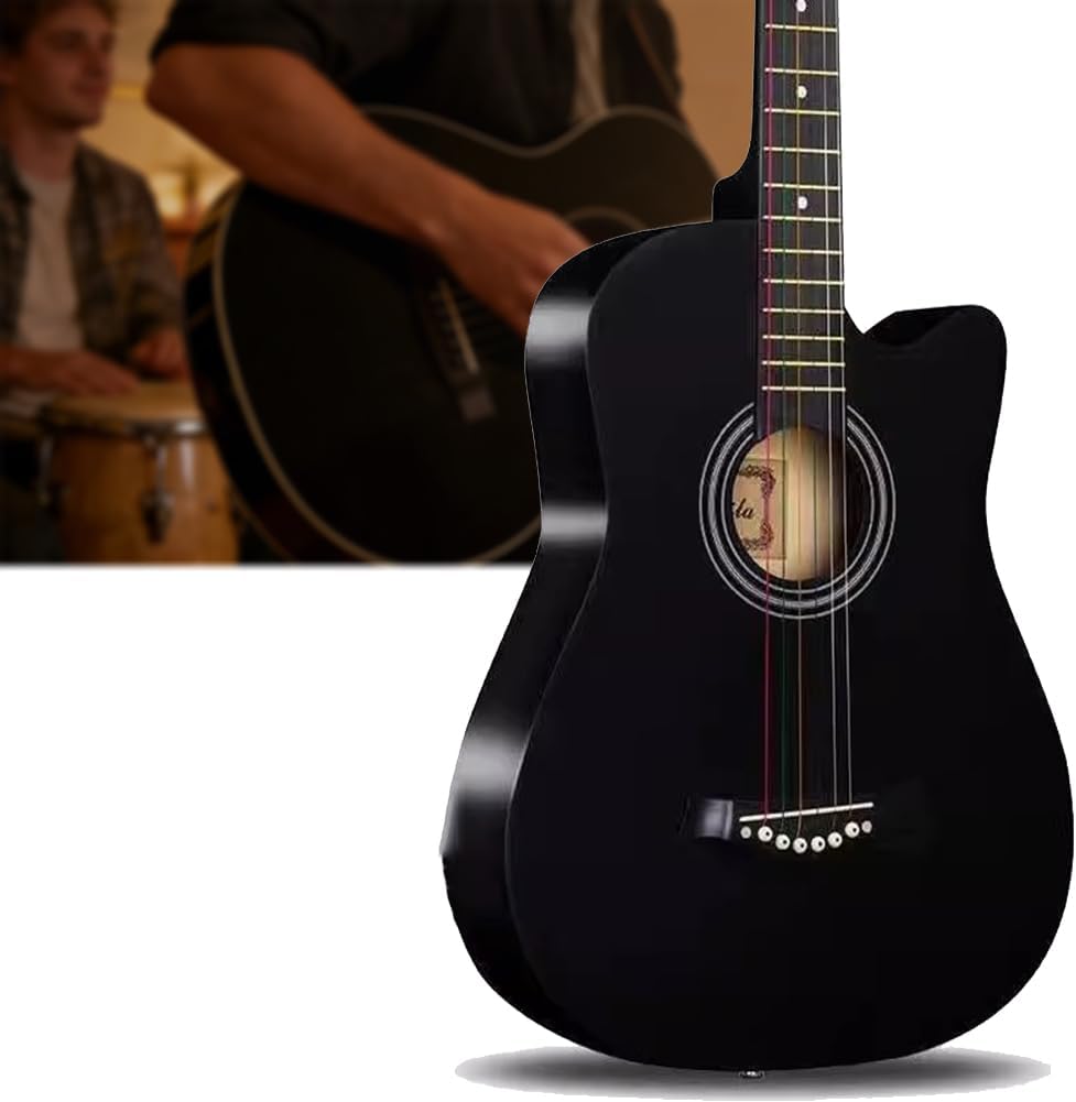Acoustic Guitar for Beginner, Lightweight Body Suitable for Adult Teen, with Gig Bag, Tuner, Strap, Strings, Picks, Capo,Black,41in