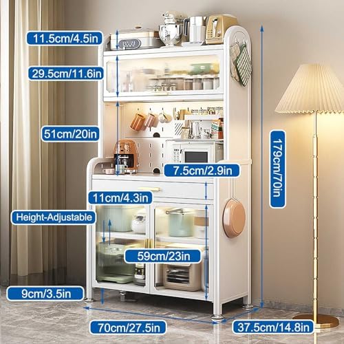 Kitchen Floor Cupboard Tall Storage Cabinet with Flip Doors Adjustable Shelves Kitchen Storage Sideboard with Countertop Free Standing，Tall Black Kitchen Baker's Rack - 5-Tier Storage with A