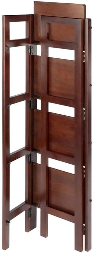 Pemberly Row 4-Tier Transitional Solid Wood Folding Book Shelf, Antique Walnut Finish, 51 in Tall Open Design, Space-Saving Storage for Office, Kids Room, Bathroom, or Living Room