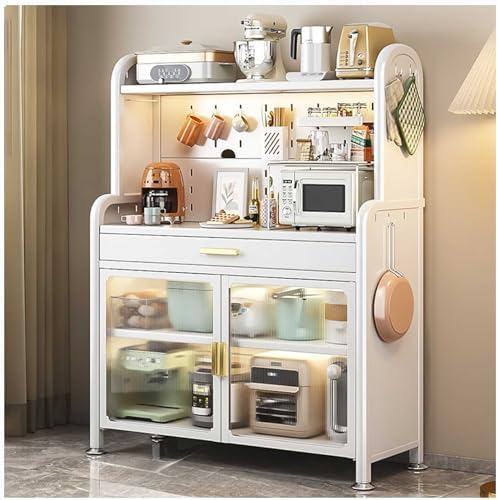 Modern Console Table Rectangular Base Wall Spaces Side Hallway Entryway，White Baker's Rack with Drawer and Adjustable Shelf 5 Tier Kitchen Storage Cabinet for Microwave O