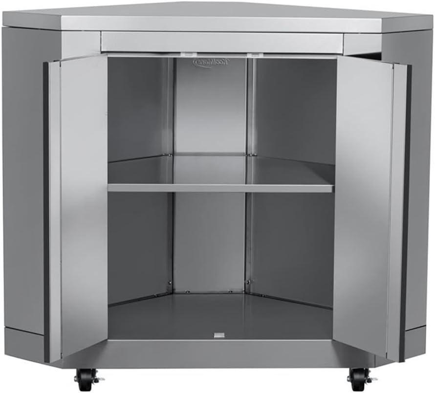 Pemberly Row 26-Inch Stainless Steel Corner Cabinet, Durable Outdoor Kitchen Storage for Grilling Tools and Essentials, Sleek Design, Modular Backyard Patio BBQ Organization